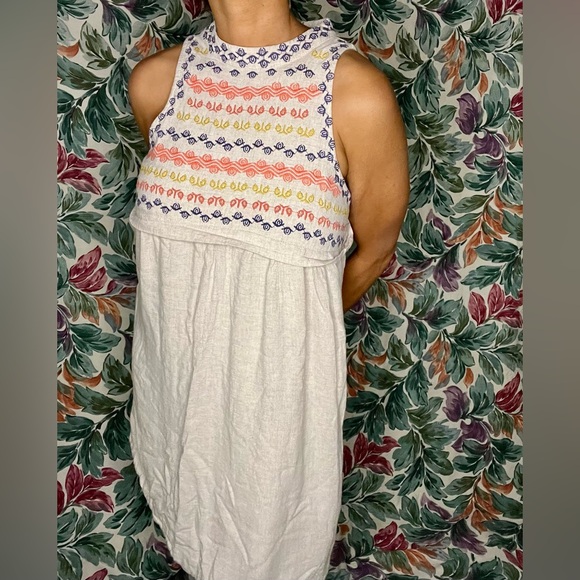 THML Tan Sleeveless Aztec Embroidered Mini Dress - Picture 2 of 3